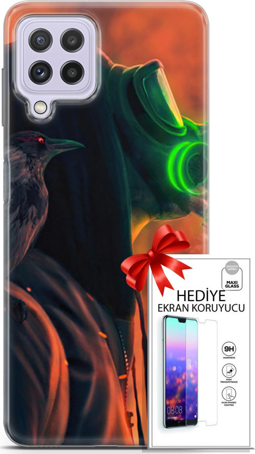 Samsung Galaxy M32 Kılıf Orijinal Seri Algorand 01 Gaz Maskeli Telefon Kılıfı + Ekran Koruyucu