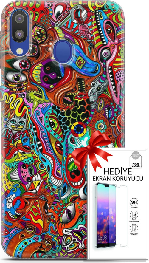 Samsung Galaxy M20 Kılıf Orijinal Seri Cardano 02 Grafitti Kapak Ve Ekran Koruyucu