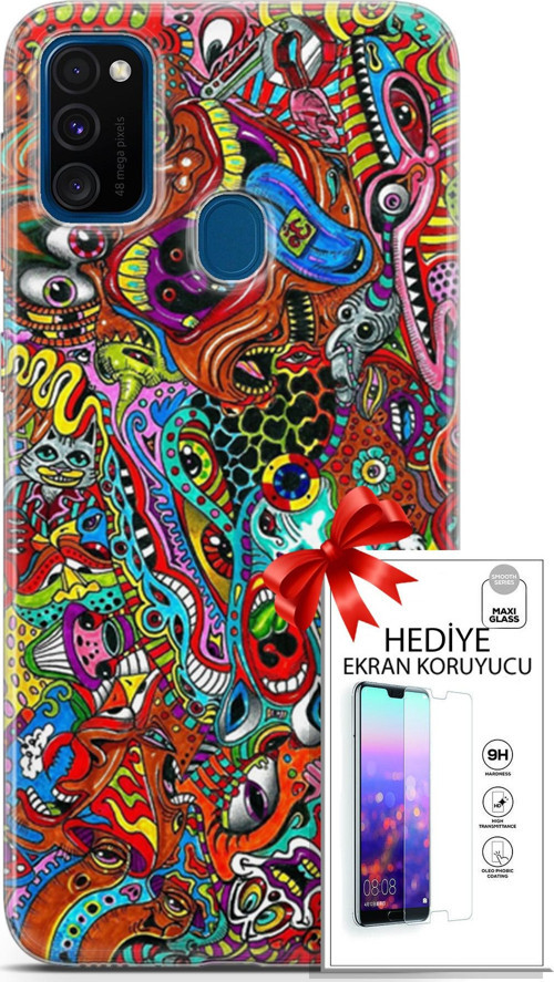Samsung Galaxy M30S Kılıf Orijinal Seri Cardano 02 Grafitti Kapak Ve Ekran Koruyucu