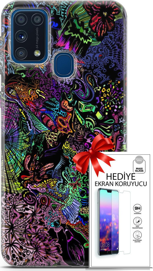 Samsung Galaxy M31 Kılıf Orijinal Seri Cardano 03 Karışık Renkler Arka Kapak + Ekran Koruyucu
