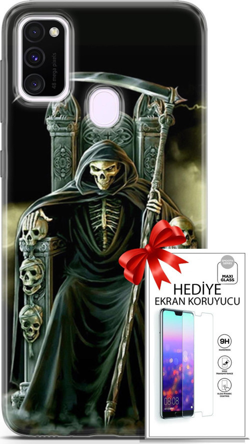 Samsung Galaxy M21 Kılıf Orijinal Seri Cardano 11 İskeletor 4K Baskılı Kılıf + Ekran Koruyucu Full Koruma