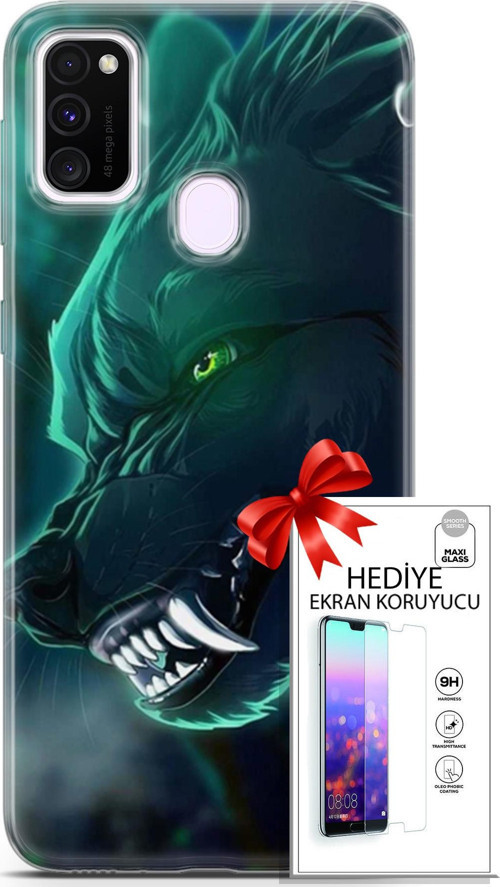 Samsung Galaxy M21 Kılıf Orijinal Seri Cardano 17 Vahşi Kurt Yumuşak Kılıf + Ekran Koruyucu