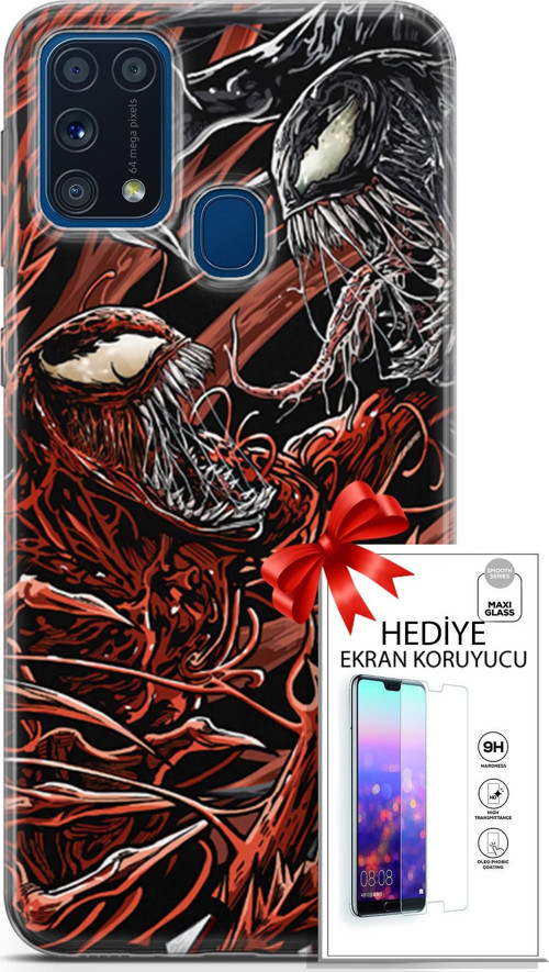Samsung Galaxy M31 Kılıf Orijinal Seri Cardano 21 Stranger Darbe Önleyici Kapak + Ön Ekran Koruyucu