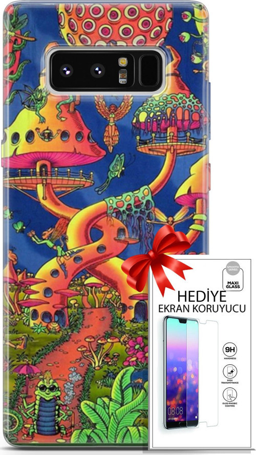 Samsung Galaxy Note 8 Kılıf Orijinal Seri Cardano 05 Mantar Evler Koruma Kılıfı + Ekran Koruyucu
