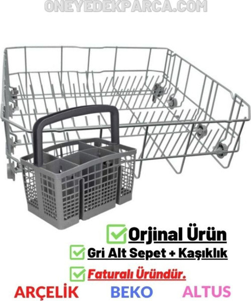 9480 Yta Bulaşık Makinesi Alt Sepet + Kaşıklık Sepeti (Gri Renk)