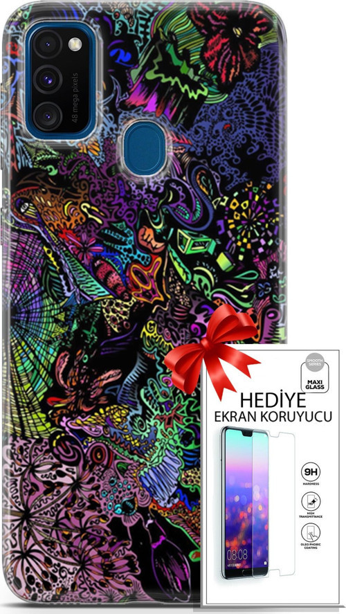 Samsung Galaxy M30S Kılıf Orijinal Seri Cardano 03 Karışık Renkler Arka Kapak + Ekran Koruyucu