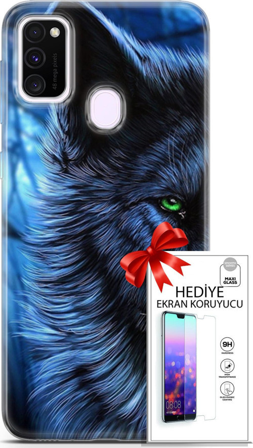 Samsung Galaxy M21 Kılıf Orijinal Seri Cardano 16 Kurt Yeşil Göz Hediyelik Kılıf Ve Ekran Koruyucu