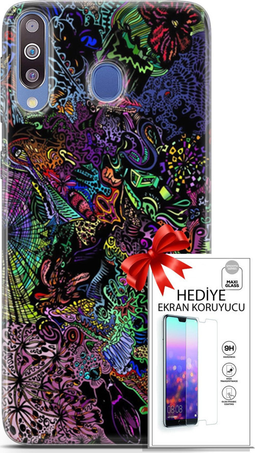 Samsung Galaxy M30 Kılıf Orijinal Seri Cardano 03 Karışık Renkler Arka Kapak + Ekran Koruyucu