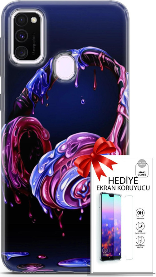 Samsung Galaxy M21 Kılıf Orijinal Seri Cardano 14 Kulaklık Cover Kılıf + Ön Ekran Koruyucu