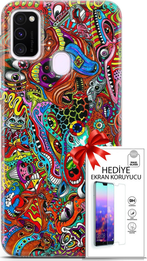 Samsung Galaxy M21 Kılıf Orijinal Seri Cardano 02 Grafitti Kapak Ve Ekran Koruyucu