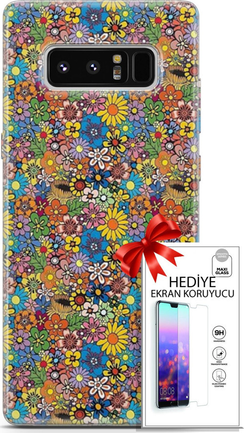 Samsung Galaxy Note 8 Kılıf Orijinal Seri Cardano 06 Küçük Çiçekler Koruyucu Kapak Ekran Koruyucu