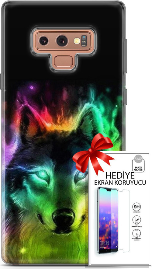 Samsung Galaxy Note 9 Kılıf Orijinal Seri Cardano 15 Kurt Neon Kalın Silikon + Ekran Koruyucu