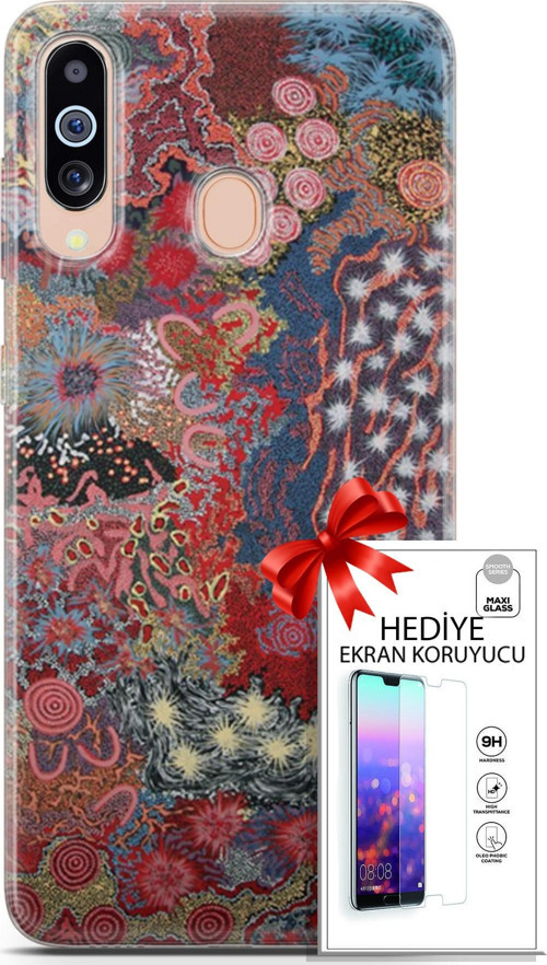 Samsung Galaxy M40 Kılıf Orijinal Seri Cardano 07 Suluboya Desenli Kılıf + Ön Ekran Koruyucu