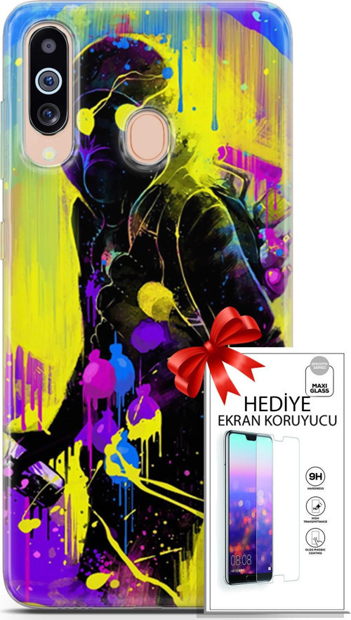 Samsung Galaxy M40 Kılıf Orijinal Seri Cardano 19 Sarı Mavi Mor Tam Koruma Kılıf + Ekran Koruyucu