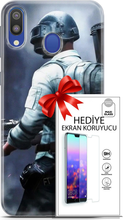 Samsung Galaxy M20 Kılıf Orijinal Seri Pubg 11 Sırt Çantalı 4K Baskılı Kılıf + Ekran Koruyucu Full Koruma