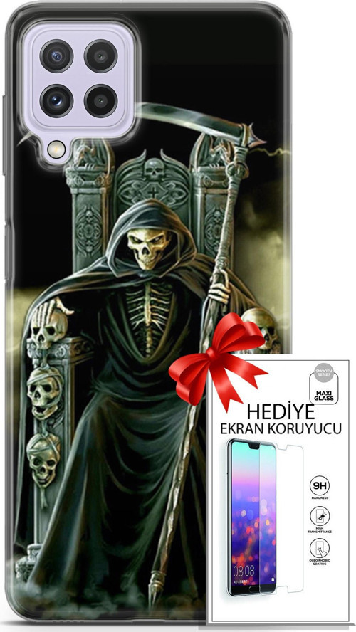 Samsung Galaxy M32 Kılıf Orijinal Seri Cardano 11 İskeletor 4K Baskılı Kılıf + Ekran Koruyucu Full Koruma