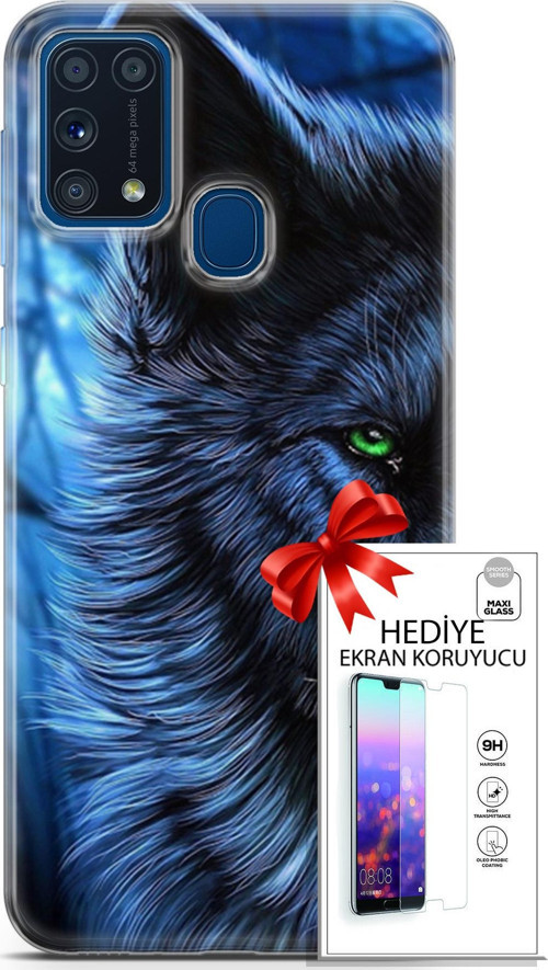 Samsung Galaxy M31 Kılıf Orijinal Seri Cardano 16 Kurt Yeşil Göz Hediyelik Kılıf Ve Ekran Koruyucu