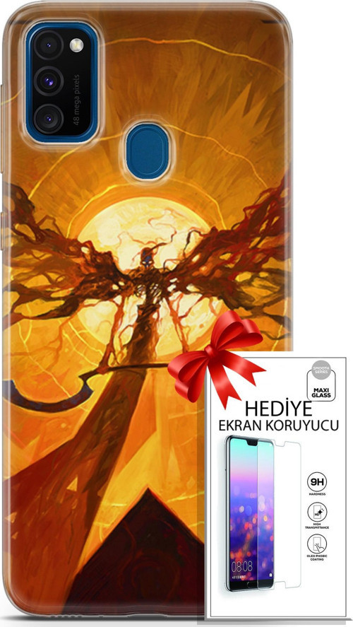 Samsung Galaxy M30S Kılıf Orijinal Seri Cardano 27 Şeytan Lazer Kesim Silikon Ekran Koruyucu