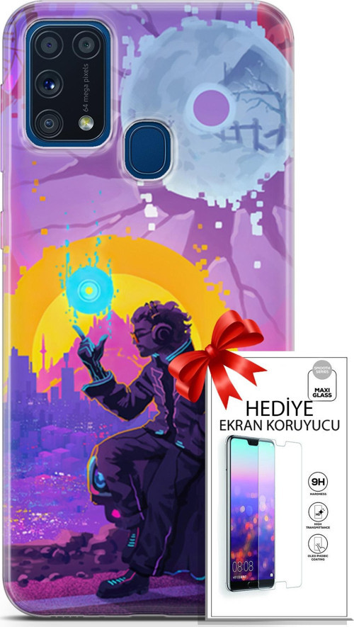 Samsung Galaxy M31 Kılıf Orijinal Seri Cardano 25 Araba Soyulmayan Kılıf + Ekran Koruyucu Full Koruma