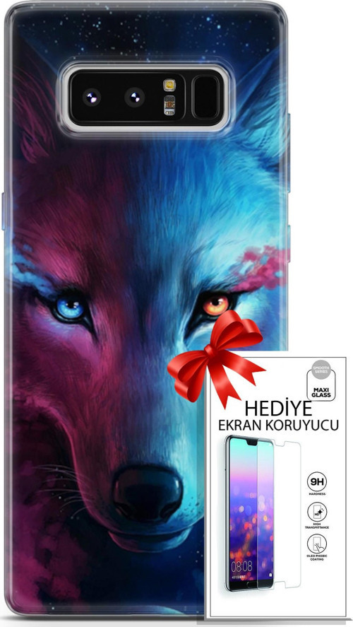 Samsung Galaxy Note 8 Kılıf Orijinal Seri Cardano 18 Mavi Turuncu Göz Parlak Kılıf + Ekran Koruyucu
