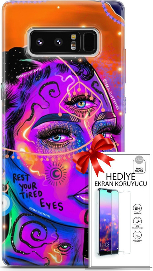 Samsung Galaxy Note 8 Kılıf Orijinal Seri Cardano 04 Rest Your Tired Silikon Kılıf + Ekran Koruyucu
