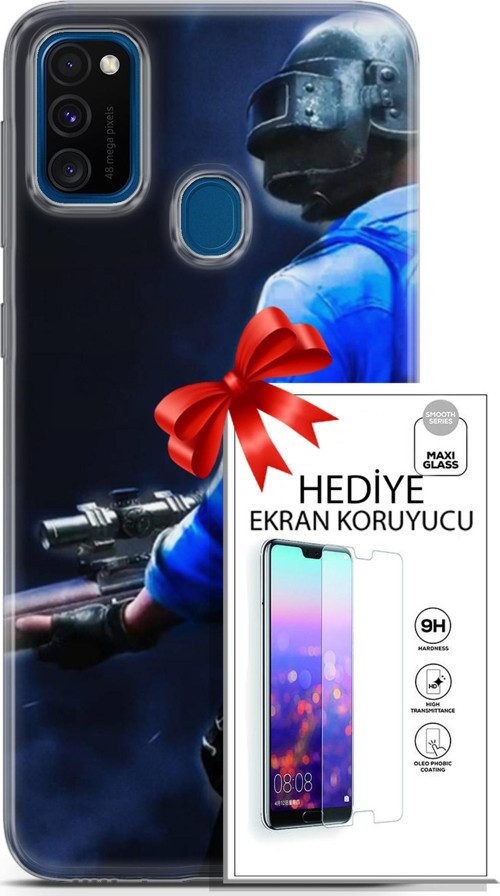 Samsung Galaxy M30S Kılıf Orijinal Seri Pubg 12 Mavi Gömlekli Tasarım Kılıf + Ekran Koruyucu