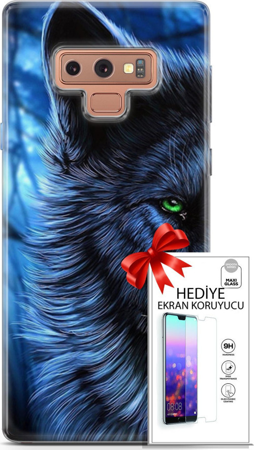 Samsung Galaxy Note 9 Kılıf Orijinal Seri Cardano 16 Kurt Yeşil Göz Hediyelik Kılıf Ve Ekran Koruyucu