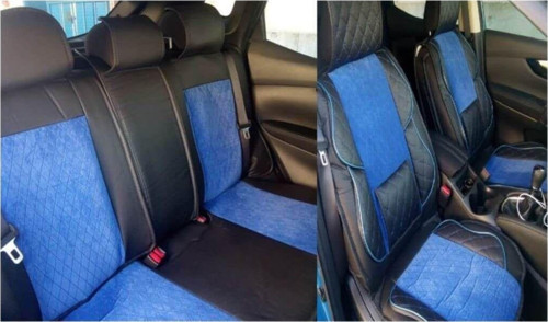 Fiat Siena Oto Koltuk Kılıfı Seti Yüksek Kalite Deri - Ortopedik (Ön-Arka Komple Takım) Mavi-Siyah