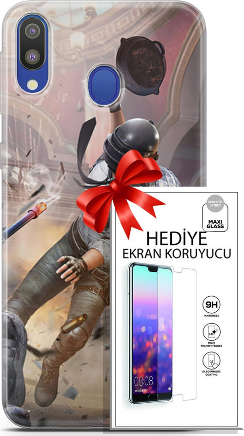 Samsung Galaxy M20 Kılıf Orijinal Seri Pubg 07 Kravatlı Karakter Desenli Kılıf + Ön Ekran Koruyucu