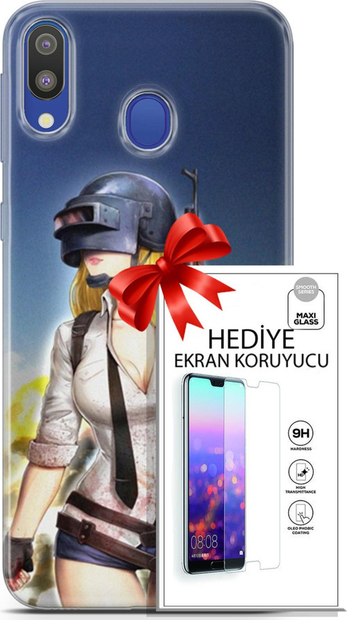 Samsung Galaxy M20 Kılıf Orijinal Seri Pubg 27 Anna Lazer Kesim Silikon Ekran Koruyucu