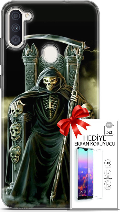 Samsung Galaxy M11 Kılıf Orijinal Seri Cardano 11 İskeletor 4K Baskılı Kılıf + Ekran Koruyucu Full Koruma