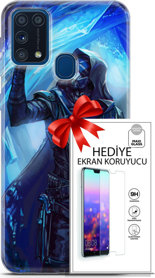Samsung Galaxy M31 Kılıf Orijinal Seri Pubg 13 Maskeli Case Kapak Ekran Koruyucu