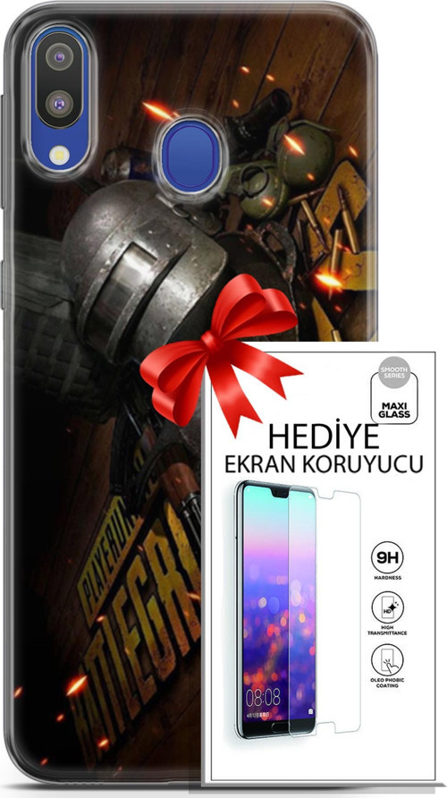 Samsung Galaxy M20 Kılıf Orijinal Seri Pubg 18 Tabela Parlak Kılıf + Ekran Koruyucu Full Korumake