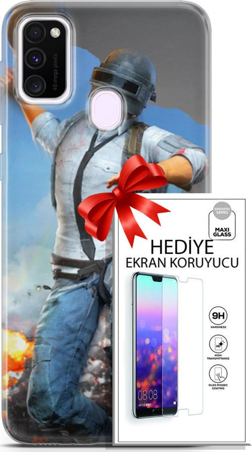 Samsung Galaxy M21 Kılıf Orijinal Seri Pubg 01 Action Figur Telefon Kılıfı + Ekran Koruyucu