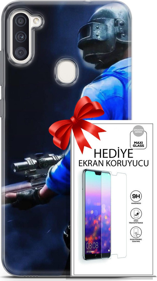 Samsung Galaxy M11 Kılıf Orijinal Seri Pubg 12 Mavi Gömlekli Tasarım Kılıf + Ekran Koruyucu
