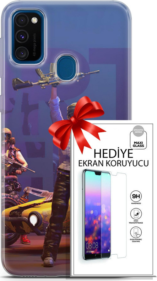 Samsung Galaxy M30S Kılıf Orijinal Seri Pubg 05 Silahlı Karakter Koruma Kılıfı + Ekran Koruyucu