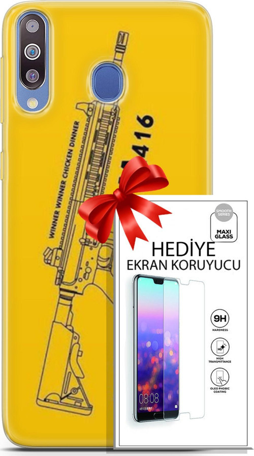 Samsung Galaxy M30 Kılıf Orijinal Seri Pubg 28 M416 İz Bırakmayan Kılıf + Ön Ekran Koruyucu