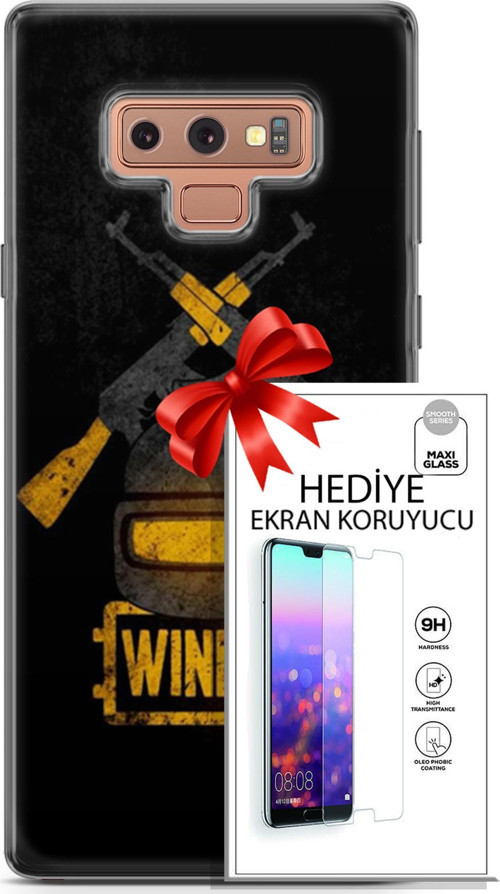 Samsung Galaxy Note 9 Kılıf Orijinal Seri Pubg 15 Winner Kalın Silikon + Ekran Koruyucu