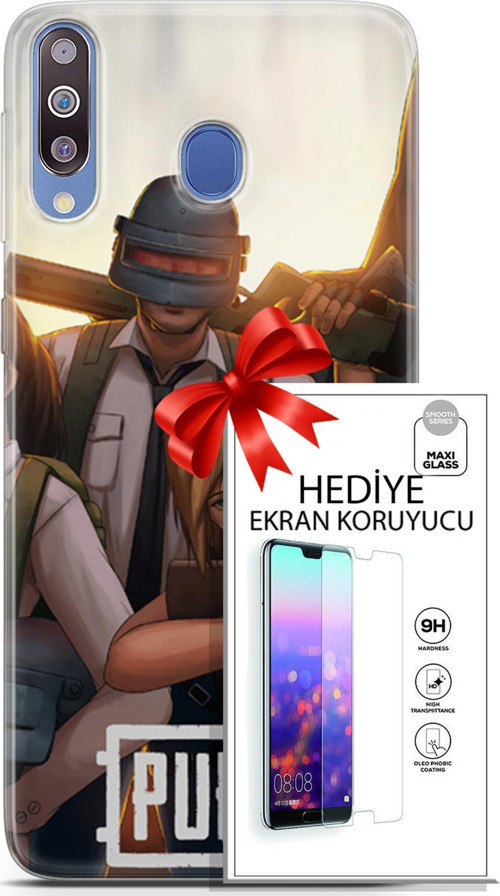 Samsung Galaxy M30 Kılıf Orijinal Seri Pubg 30 Çizgisel Kenarları Şeffaf Kapak Ve Ekran Koruyucu