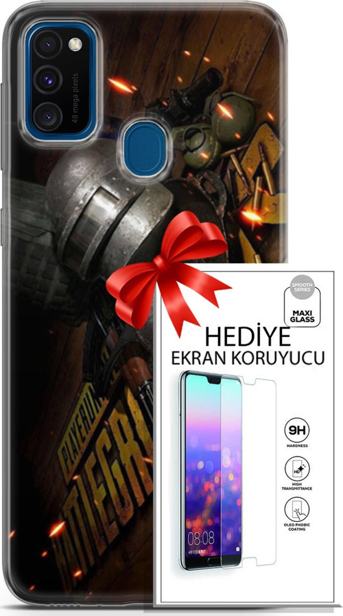 Samsung Galaxy M30S Kılıf Orijinal Seri Pubg 18 Tabela Parlak Kılıf + Ekran Koruyucu Full Korumak