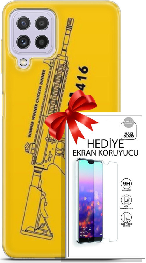 Samsung Galaxy M32 Kılıf Orijinal Seri Pubg 28 M416 İz Bırakmayan Kılıf + Ön Ekran Koruyucu