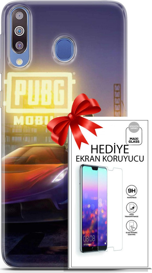 Samsung Galaxy M30 Kılıf Orijinal Seri Pubg 17 Arabalı Yumuşak Kılıf + Ekran Koruyucu