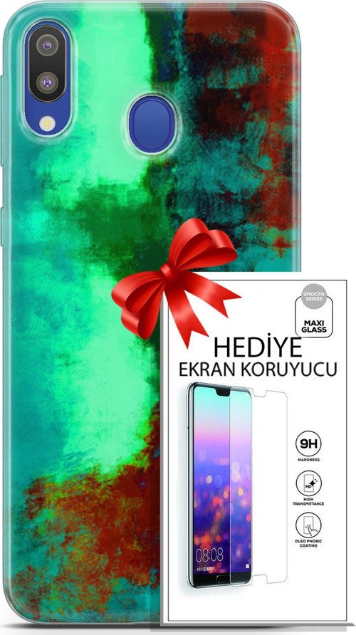 Samsung Galaxy M20 Kılıf Orijinal Seri Nature 20 Yeşil Kahve Renkli Kılıf Ekran Koruyucu
