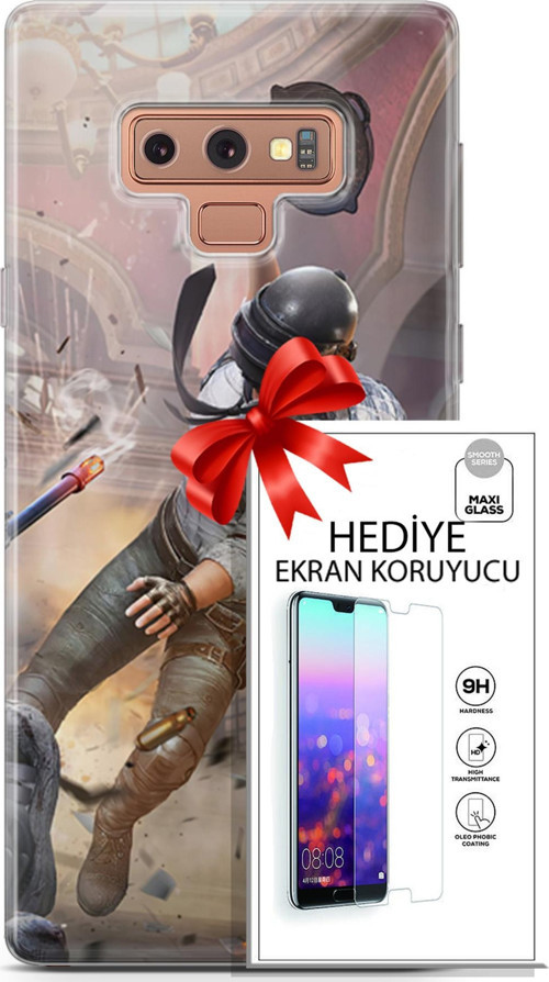 Samsung Galaxy Note 9 Kılıf Orijinal Seri Pubg 07 Kravatlı Karakter Desenli Kılıf + Ön Ekran Koruyucu