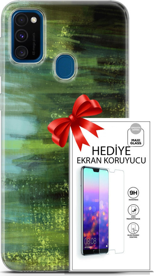 Samsung Galaxy M30S Kılıf Orijinal Seri Nature 21 Çalılar Darbe Önleyici Kapak + Ön Ekran Koruyucu