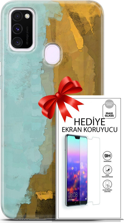 Samsung Galaxy M21 Kılıf Orijinal Seri Nature 25 Su Yeşili Soyulmayan Kılıf + Ekran Koruyucu Full Koruma