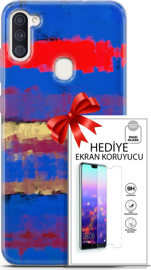 Samsung Galaxy M11 Kılıf Orijinal Seri Nature 09 Turuncu Mavi Uv Kılıf Ve Ekran Koruyucu