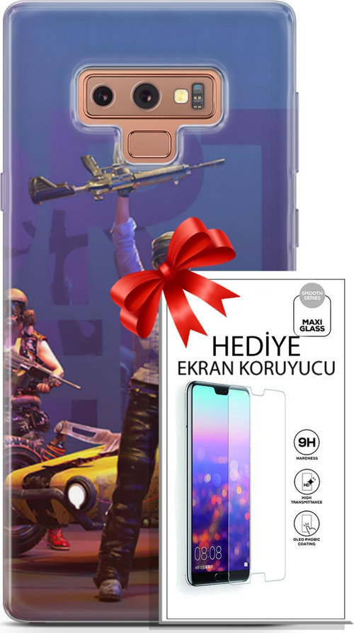 Samsung Galaxy Note 9 Kılıf Orijinal Seri Pubg 05 Silahlı Karakter Koruma Kılıfı + Ekran Koruyucu