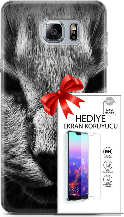 Samsung Galaxy Note 5 Kılıf Orijinal Seri Scotish-British 23 Gri Detay Kedi Telefon Kabı Ve Ekran Koruyucu