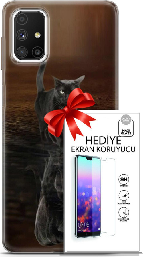 Samsung Galaxy M51 Kılıf Orijinal Seri Scotish-British 16 Siyah Rus Kedisi Hediyelik Kılıf Ve Ekran Koruyucu